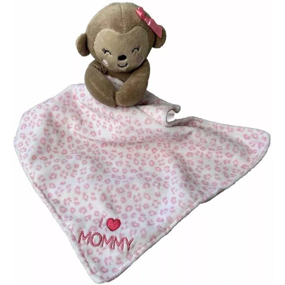 Carter's Other - Carter Child of Mine Lovey Plush Monkey Rattle Pink Leopard Satin I Love Mommy
